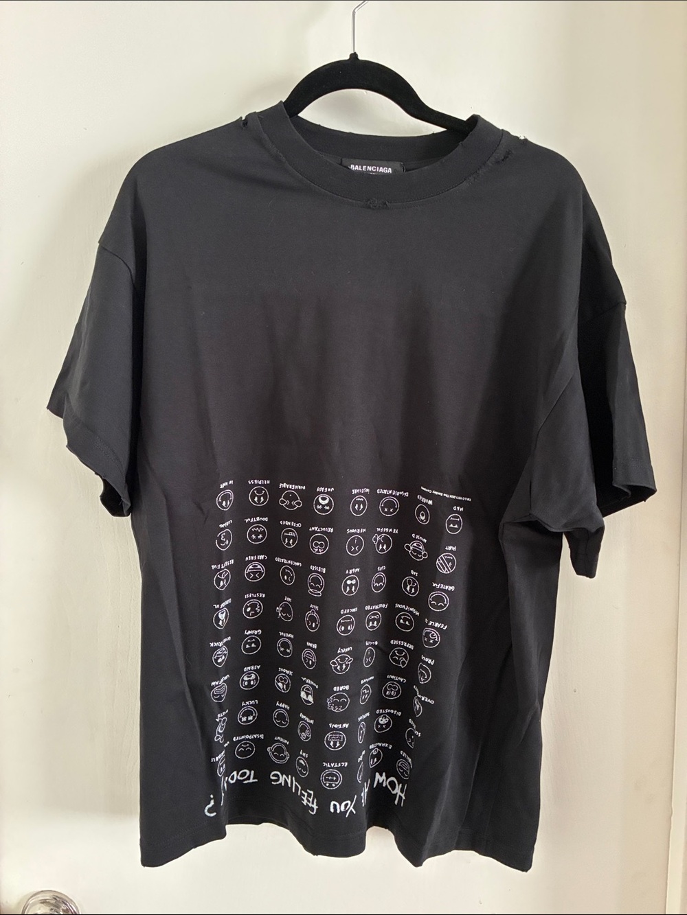 Balenciaga Black Short-Sleeve Tee with White Icon Grid men’s size medium